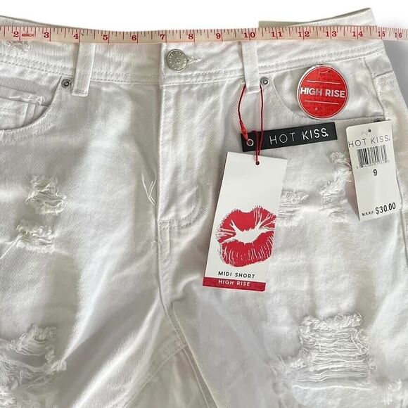 Hot Kiss Jean Shorts Women's Jr Sz 9 White Jorts Mid Rise Distressed Mid… - Picture 12 of 14